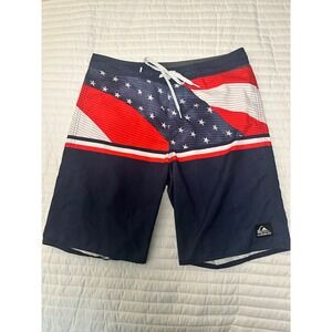 Quiksilver Board Shorts American Flag Recycled DryFlight Water Repellent Size 32